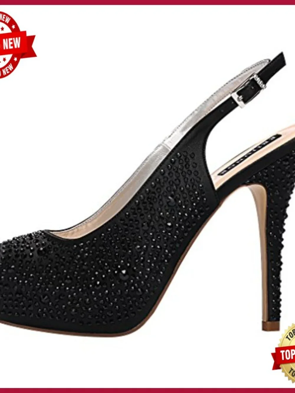 Women Rhinestone Slingback Platform Pumps High Heel Peep Toe Wedding